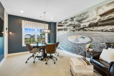 Office area with steelers field on the wall in the grant model from traditions of America