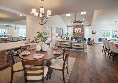 Open concept dining area and great room in the Washington model
