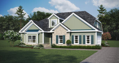 The Pinnacle Franklin with Green Siding and Stone accents