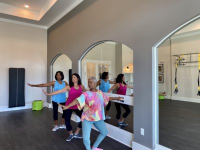active adult community residents at clubhouse yoga studio