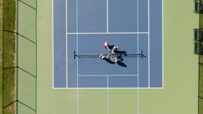 Overhead View of Four People on a Pickleball Court
