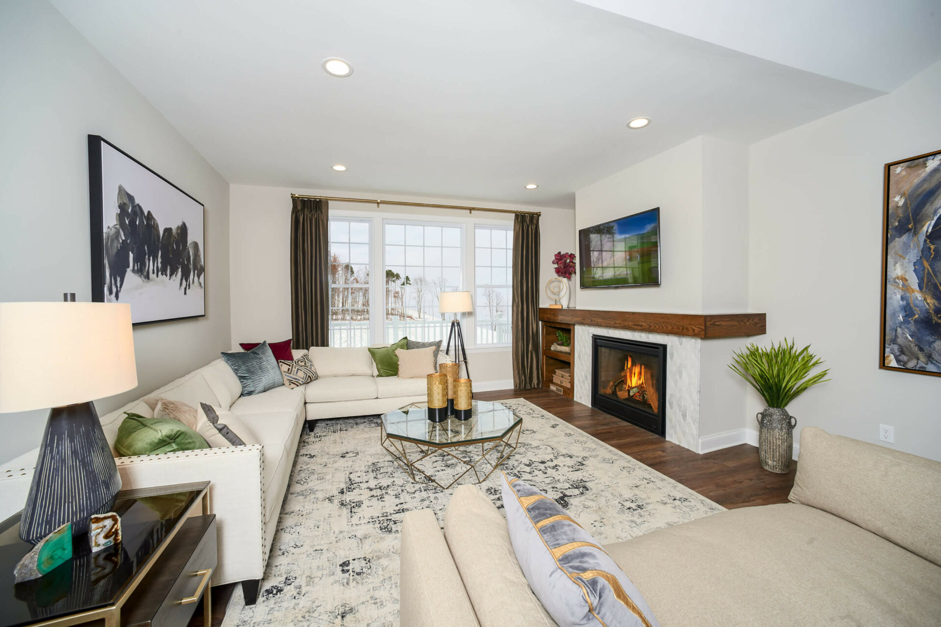 The tailored look is smartly and seamlessly woven into every room and works nicely in the Family Room in the Hancock Model at Traditions of America