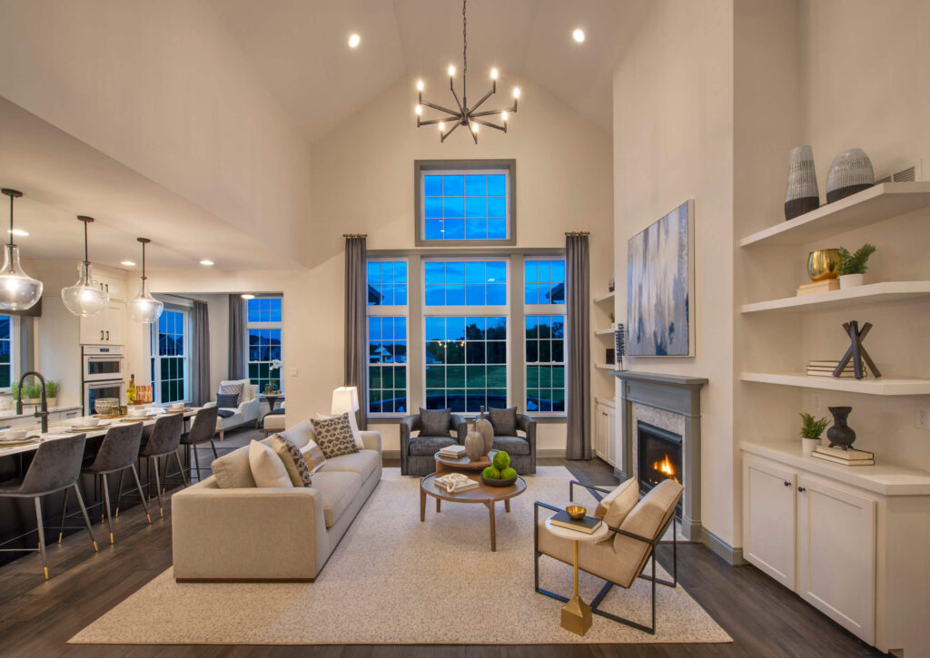 The Franklin Model Great Room with fireplace from Traditions of America