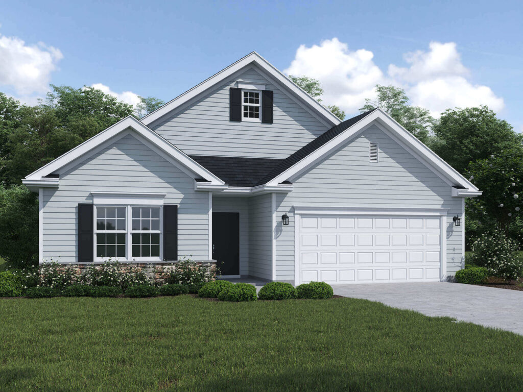 White hancock 1 story standard with a two car garage